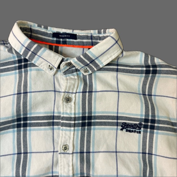 Superdry white collared button down plaid flannel shirt - Picture 3 of 12